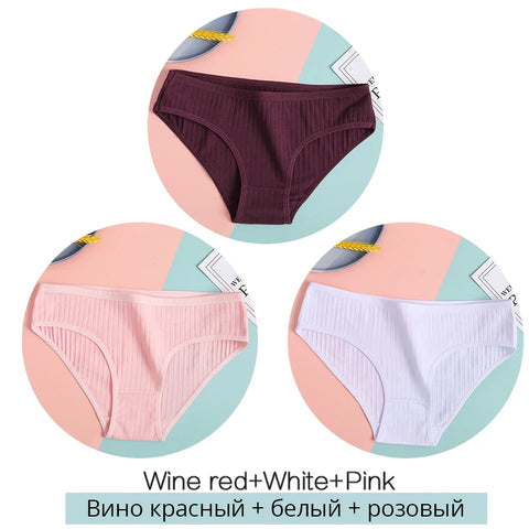 FINETOO Dames katoenen slipjes 3 stuks zachte gestreepte damesonderbroeken effen meisjes slips sexy dameslingerie M-XL comfortabel ondergoed 