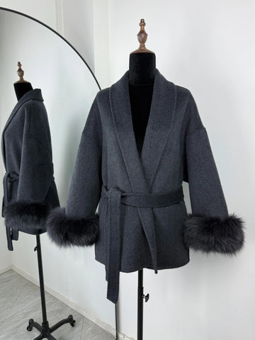 TARUXY Vossenbont Wollen Jassen Dames Korte Jas - Elegante Dubbelzijdige Overjas voor Kantoor Dames