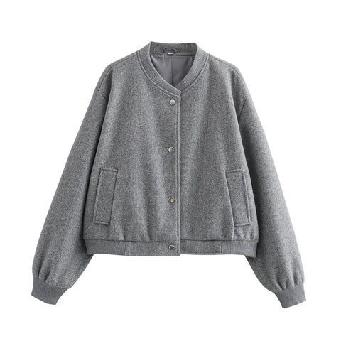 MUJER 2025 Dames Cropped Bomberjack – Modieus Beige Zwart Tweed Design