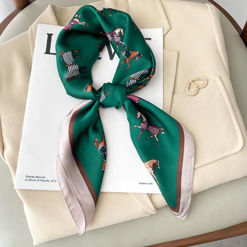 Luxury Horse Print Silk Neck Scarf for Women