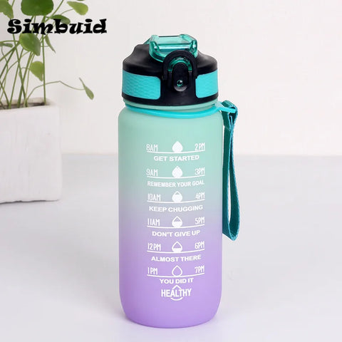 Gradient Color Sports Bottle with Time Scale – 600ML/750ML/1000ML Portable Fitness Mug