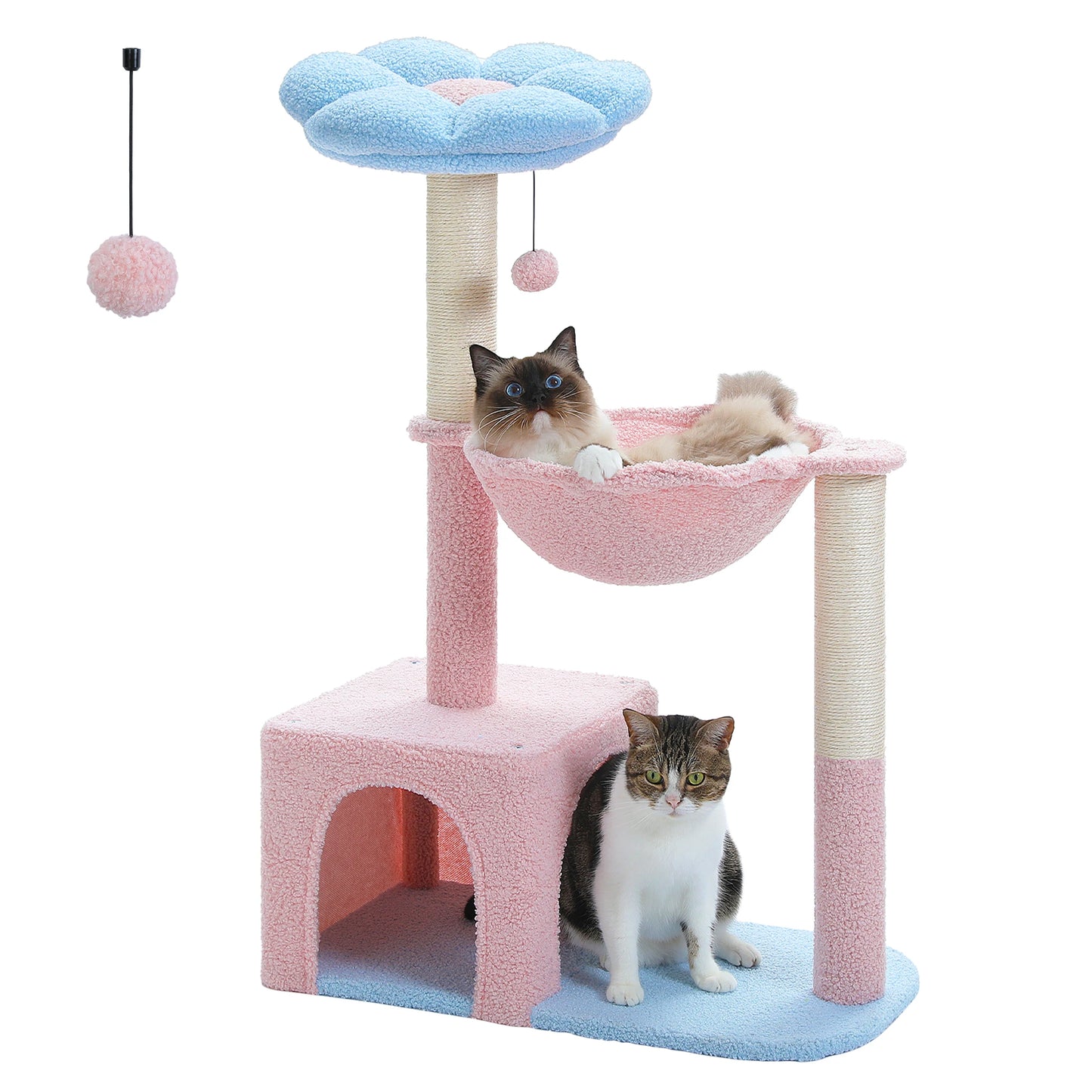 Flower Cat Tree with Large Metal Frame Hammock - Cute Cat Tower with Sisal Scratching Posts for Indoor Cats
