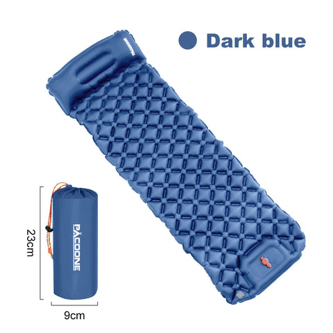 PACOONE Outdoor Camping Sleeping Pad Inflatable Mattress with Pillows - Ultralight Air Mat with Built-in Inflator Pump for Travel and Hiking