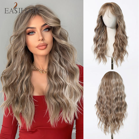 EASIHAIR Long Brown Ombre Synthetic Wigs for Women - Natural Wavy Cosplay Wig