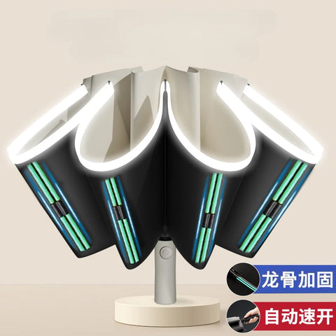 Fully Automatic Reverse Folding Blackout Umbrella with Reflective Stripe - UV Blocking Windproof Parasol
