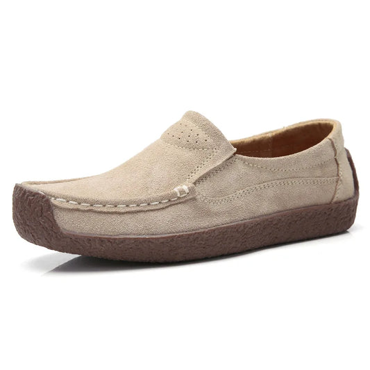 WOIZGIC Women's Cow Suede Leather Slip On Flats