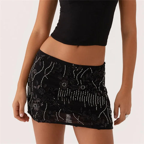 Hirigin Dames Y2K Pailletten Minirok - Lage Taille Sparkle Bodycon Rok voor een Avondje Uit