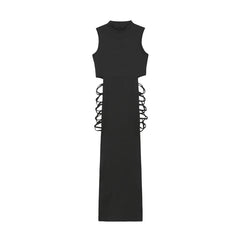 Criss Cross Cut Out Dress – Sexy Bodycon Mock Neck Sleeveless Dress for Women
