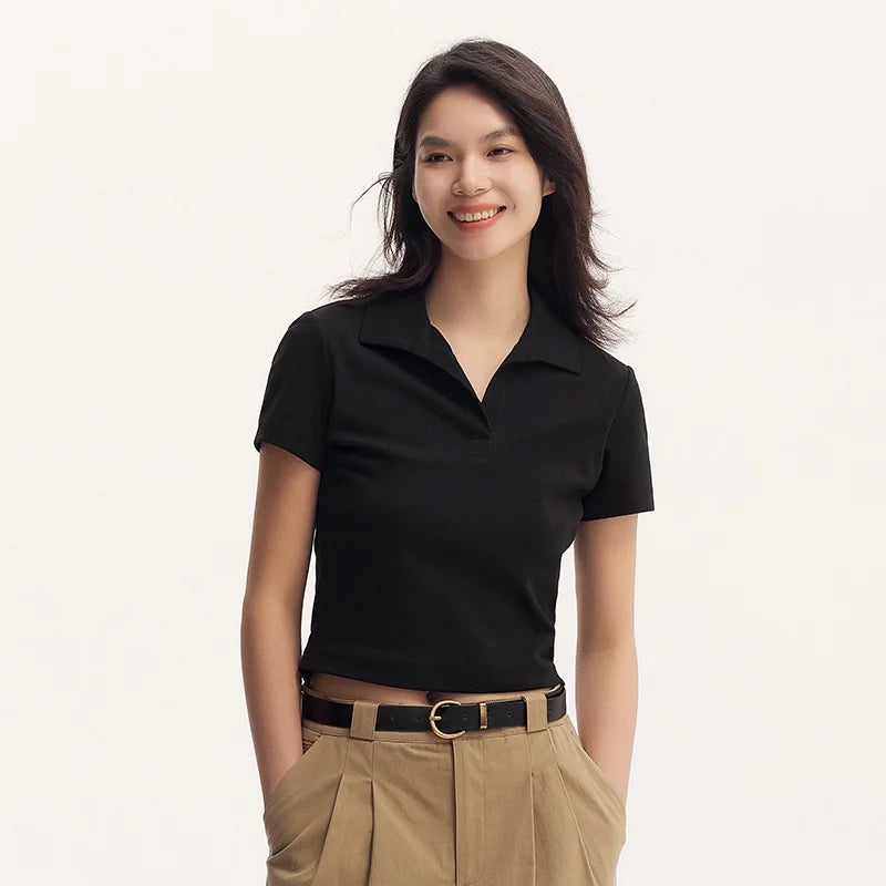 Senma Dames 2024 Zomer Slim Gebreid Poloshirt 