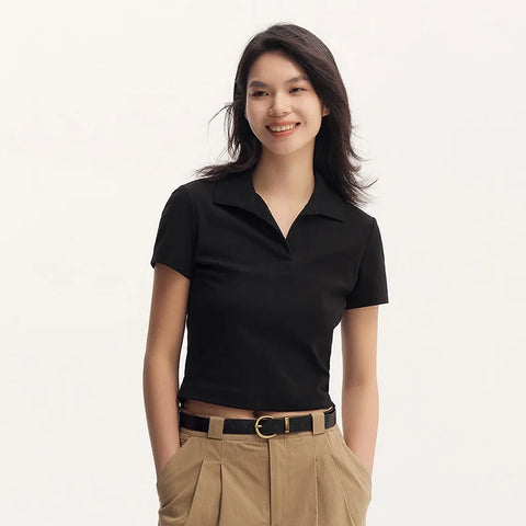 Senma Dames 2024 Zomer Slim Gebreid Poloshirt 