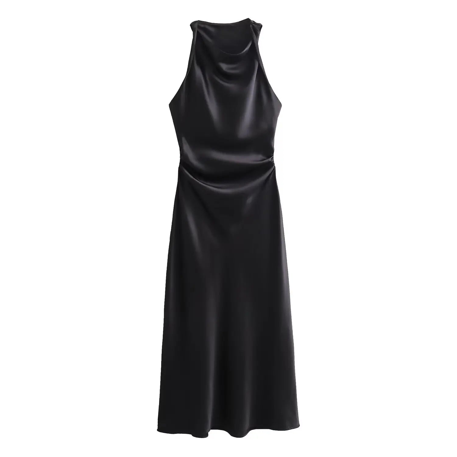 MUJER Satin Ruched Long Dresses