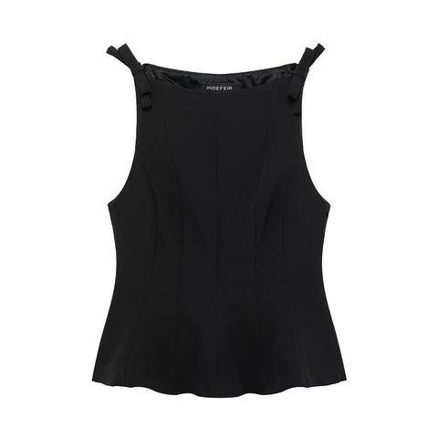 MUJER White Bow Sleeveless Tops for Women