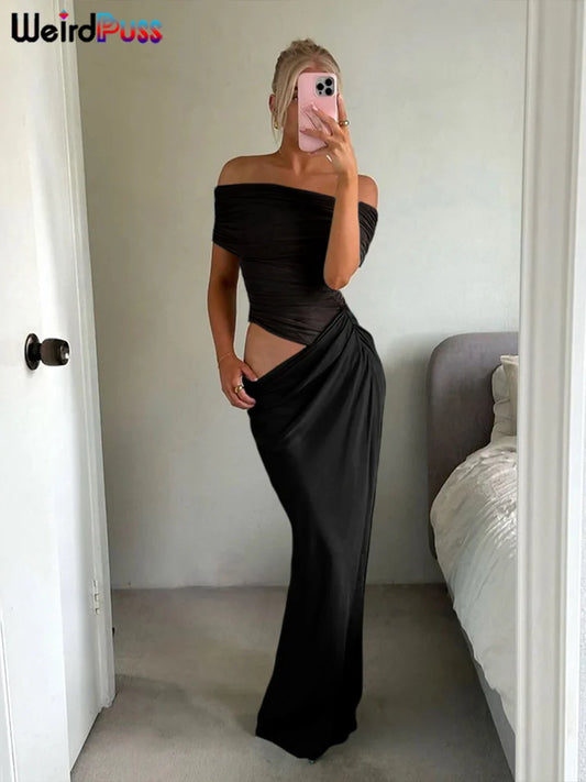 Weird Puss Ruched Irregular Dress - Elegant Women's Bodycon Outfit