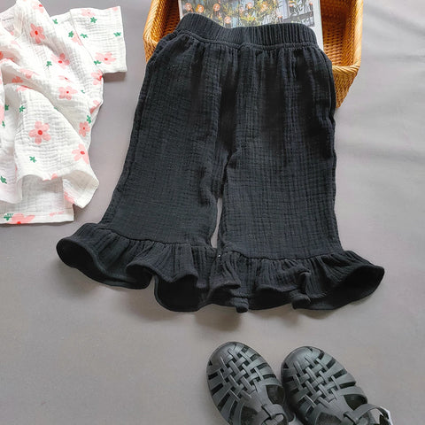 Spring Summer Korean Girl's Ruffle Capris Pants