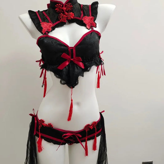 Gothic Vintage Cheongsam Lingerie Set