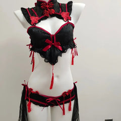 Gothic Vintage Cheongsam Lingerie Set