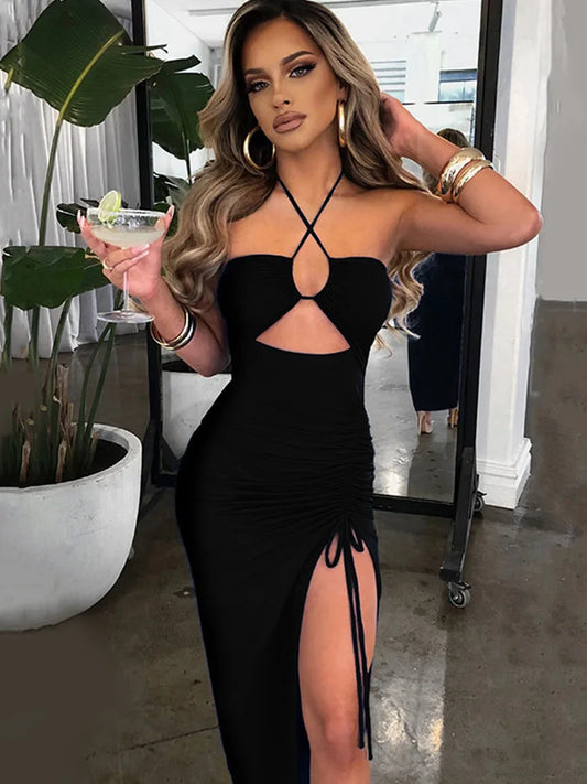 Sleeveless Sexy Midi Backless Bodycon Dress for Women - Perfect Night Club Party Wear
