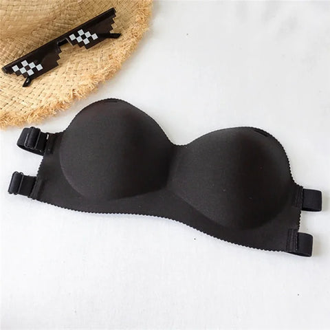 Backless Invisible Bra Push Up for Women – Seamless Strapless Lingerie in Black
