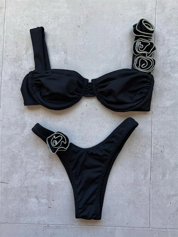 Para Praia 2025 Sexy badmode 3D bloemen geplooide bandeau bikiniset