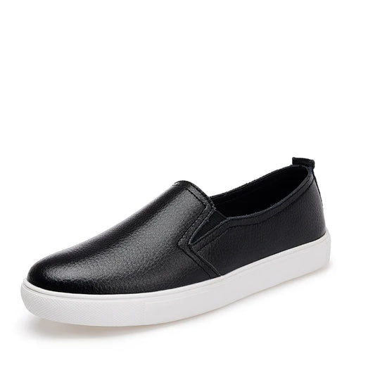 WOIZGIC Women's Genuine Leather White Loafers