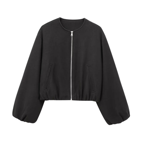 MUJER Zwarte Bomberjacks voor Dames - Stijlvolle Varsity Crop Coat met Rits voor Winter 2025