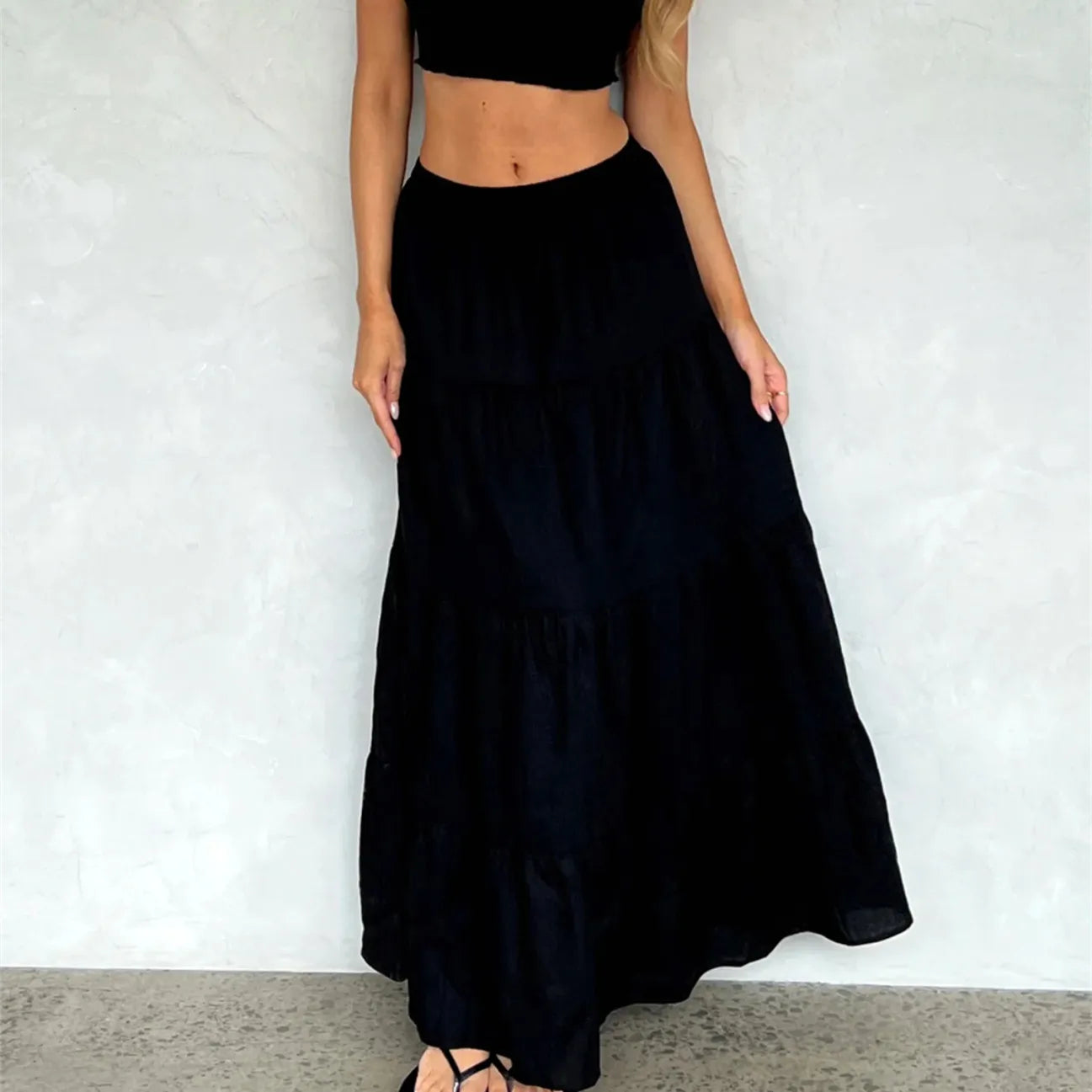Hirigin Women Boho Long Skirt - Y2K High Waist Ruffle Pleated Maxi Skirt
