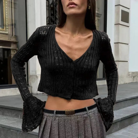 Tuularose Lente Gebreid Vest voor Dames - Casual Effen V-hals Korte Top