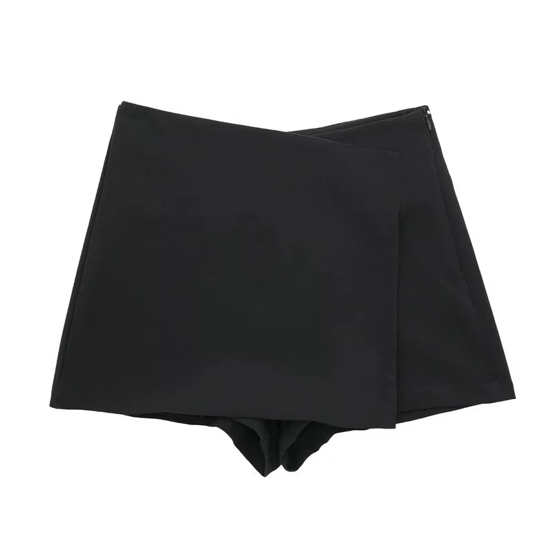 MUJER 2025 Asymmetric Skort for Women - Black High Waist Mini Skirt Shorts