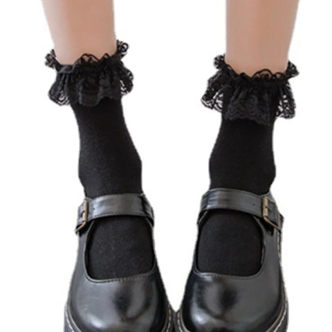 Women’s Lolita Fishnet Thigh High Socks - Japanese Style Heart Striped Lace Patterned Over Knee Long Stockings