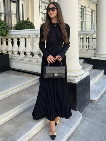Tossy Lace-Up Dames Gebreide Maxi-jurk - Herfst Hoge Taille Mode