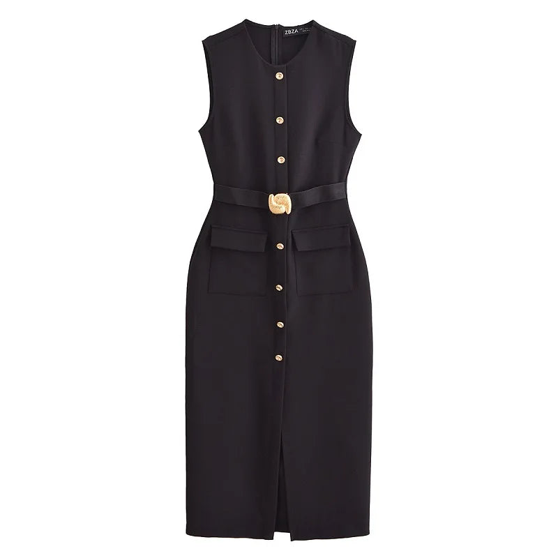 MUJER 2025 Women’s Black Office Long Dress