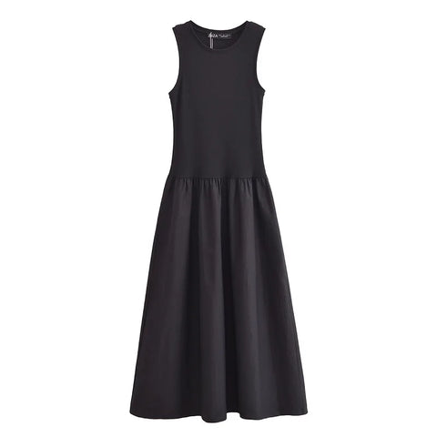 MUJER Black Pleated Long Dresses for Women
