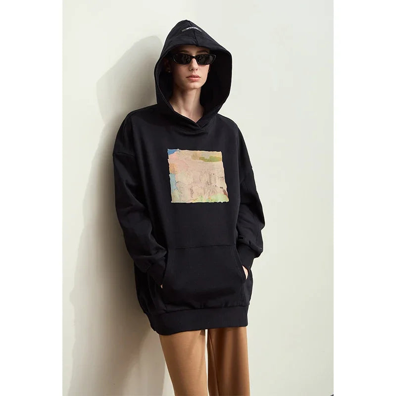 Amii Minimalism Women Sweatshirts - 2024 Autumn Art Print Hoodie