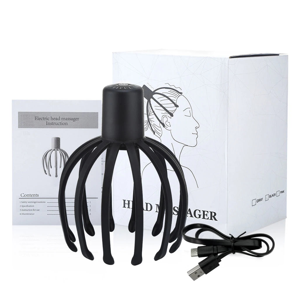 Electric Octopus Claw Scalp Massager – Hands-Free 3-Level Head Massage with LED Red Light