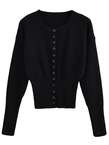 Tossy Autumn Fashion Knitwear Cardigan Top for Women - Ribbed Patchwork Slim Casual Cropped Inner Top
