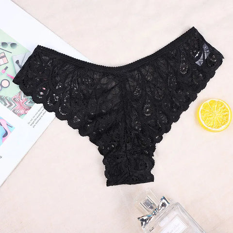 Women's Lace Panties - Elegant Solid Color Transparent Briefs for Women