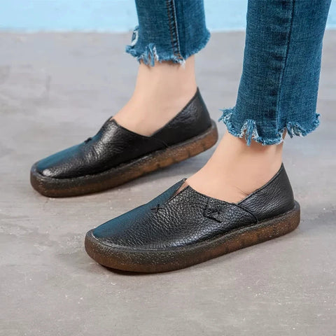 WOIZGIC Women Retro Leather Flats Loafers