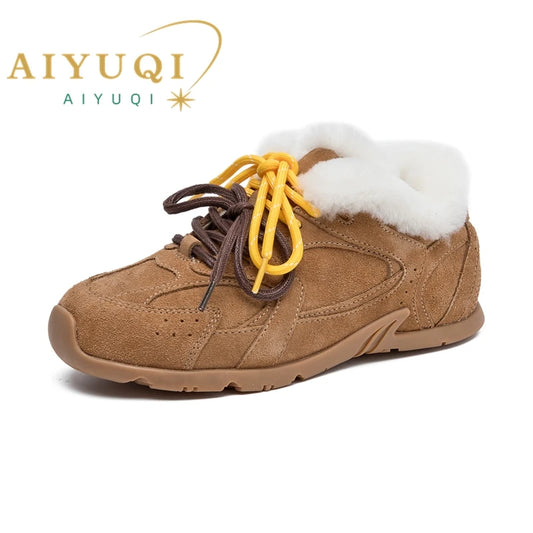 AIYUQI Women Winter Sneakers - Genuine Leather Training Shoes