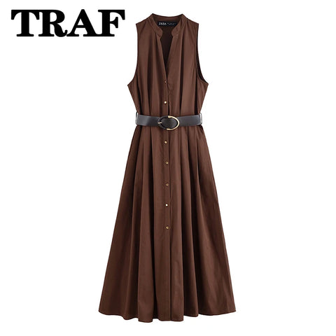 TRAF Fashion V-Neck Sleeveless Midi Dress for Women