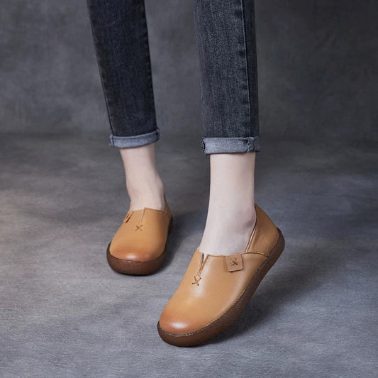 WOIZGIC Women Retro Leather Flats Loafers