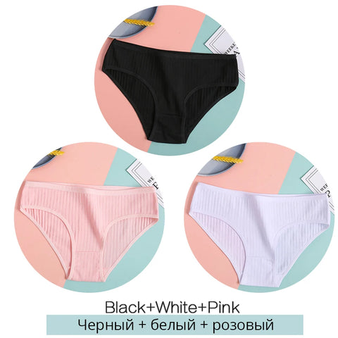 FINETOO Dames katoenen slipjes 3 stuks zachte gestreepte damesonderbroeken effen meisjes slips sexy dameslingerie M-XL comfortabel ondergoed 