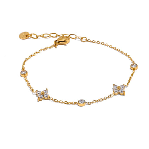 Yhpup Delicate Cubic Zirconia Flower Chain Thin Bracelet Bangle - Rust Proof Stainless Steel Jewelry for Office Ladies