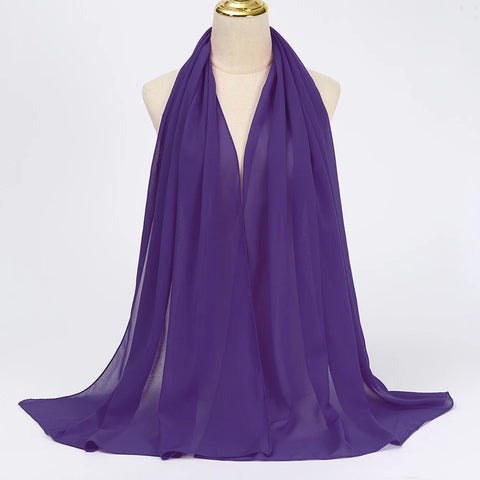 Elegant Muslim Chiffon Hijab Scarf - Lightweight Long Solid Color Head Wrap for Women
