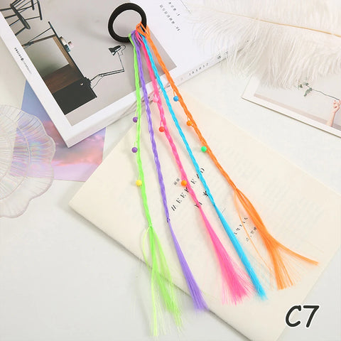 Colorful Synthetic Kids Ponytail Wigs with Headbands and Rubber Bands