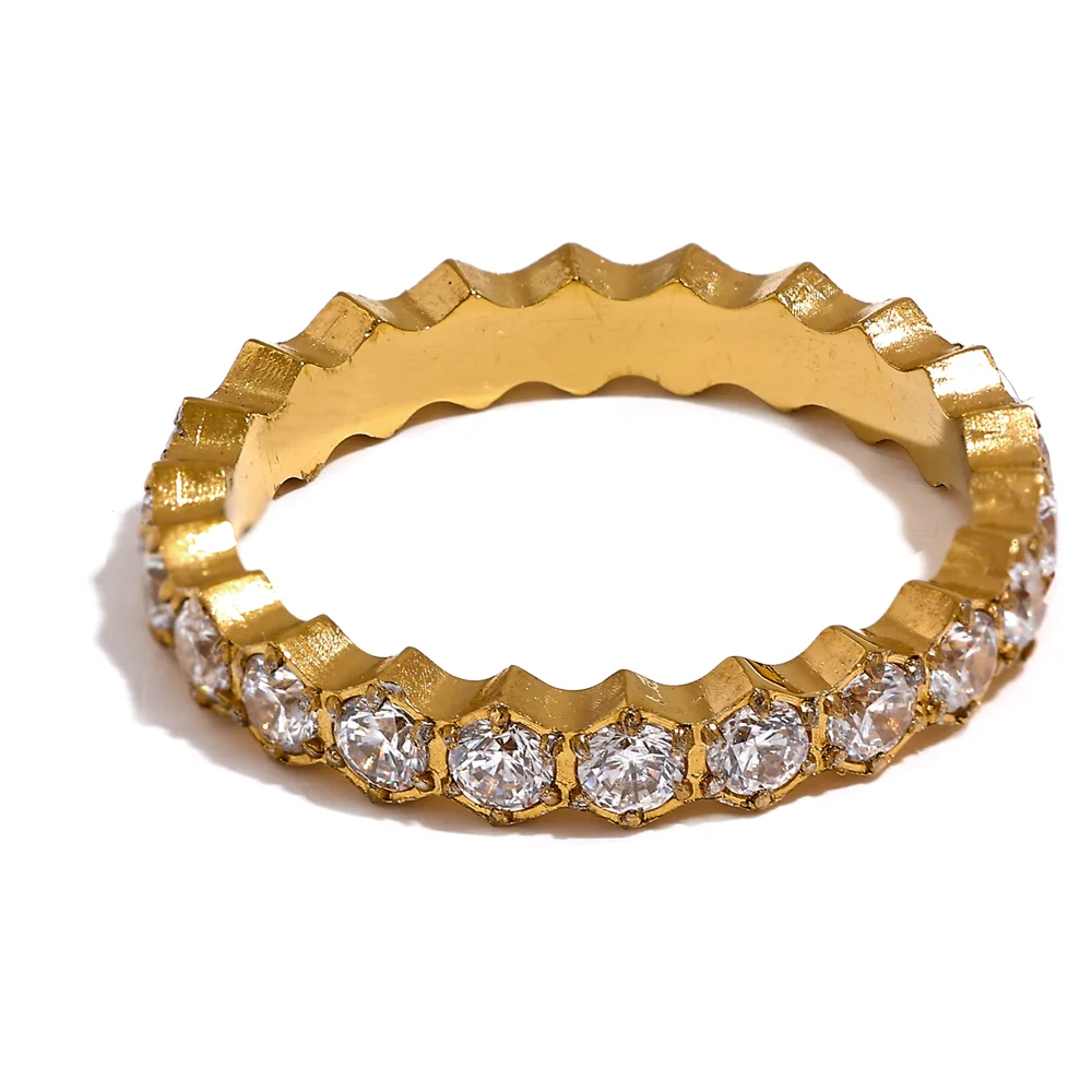 Yhpup Exquisite White Cubic Zirconia Bling Stainless Steel Classic Thin Chic Ring