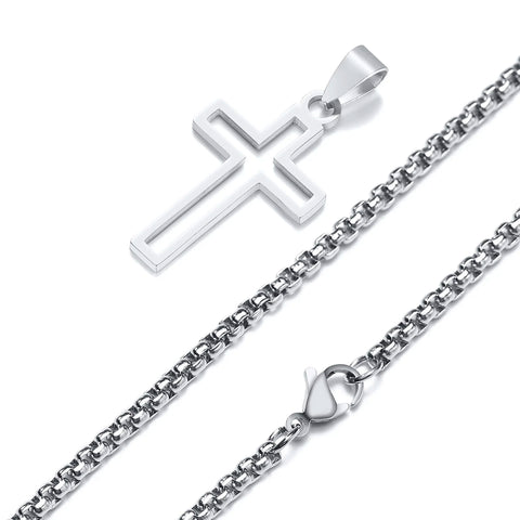Casual Hollow Cross Necklaces for Men and Boys - Waterproof Stainless Steel Pendant Jewelry
