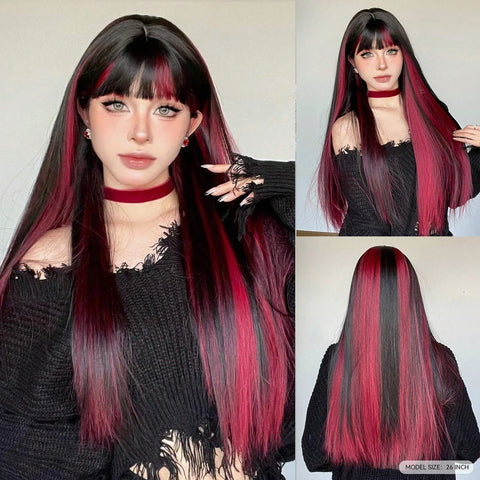 EASIHAIR Women Synthetic Wigs - Long Brown Ombre Blonde Layered Wigs with Curtain Bangs for Daily Use