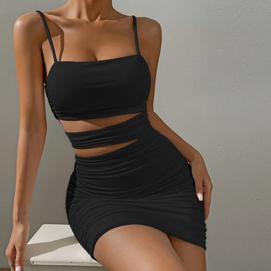 Women’s Sexy White Spaghetti Strap Bodycon Mini Dress - Backless Party Outfit for Nightclubs