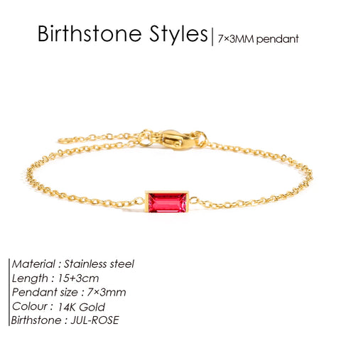 eManco Fashion Jewelry Stainless Steel 7*3MM Square Birthstone Bracelet with Sparkling Rhinestones