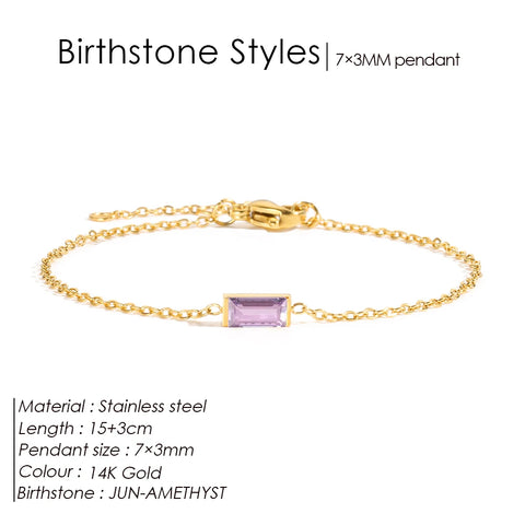 eManco Fashion Jewelry Stainless Steel 7*3MM Square Birthstone Bracelet with Sparkling Rhinestones